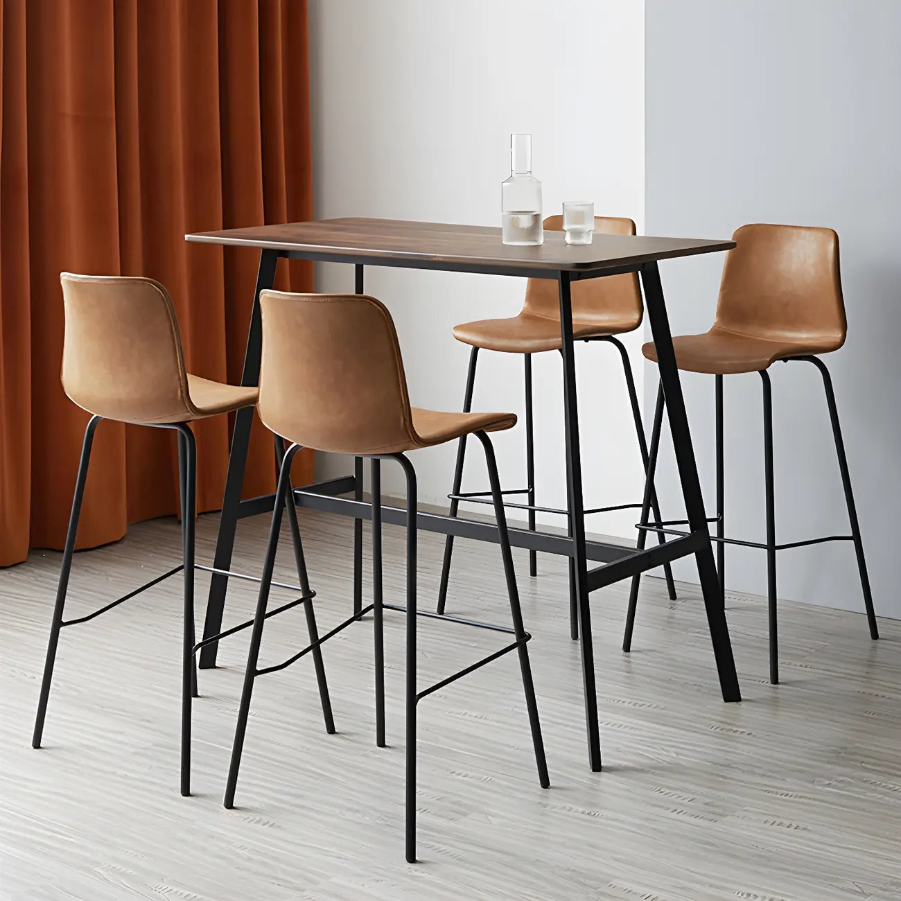 Tabourets de bar en cuir avec dossier et structure en métal marron