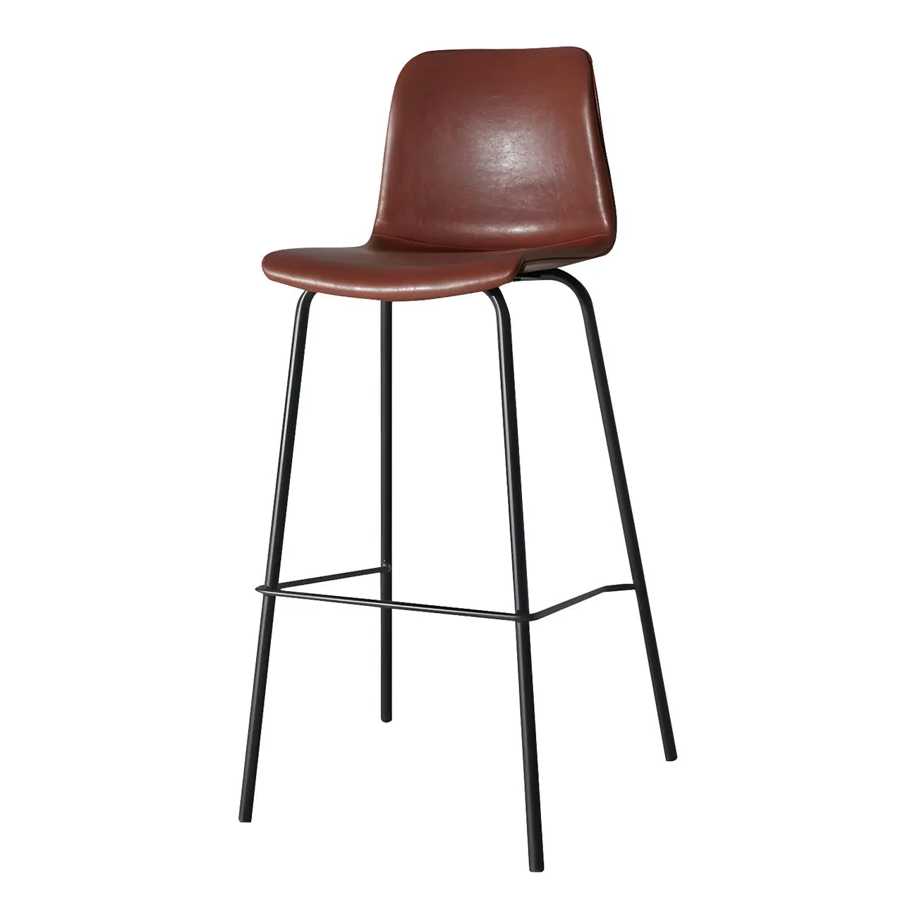 Tabourets de bar en cuir avec dossier et structure en métal marron