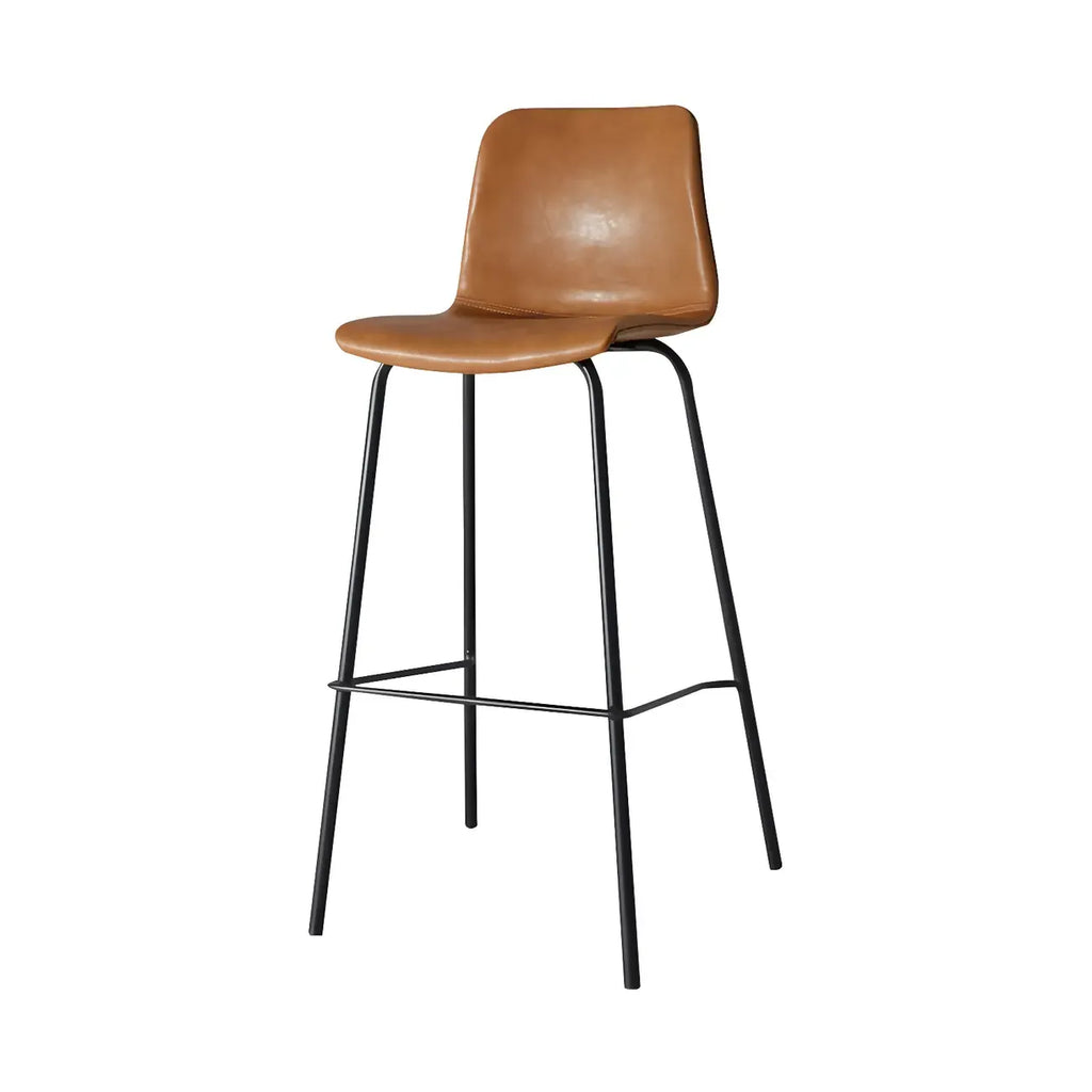 Tabourets de bar en cuir avec dossier et structure en métal marron