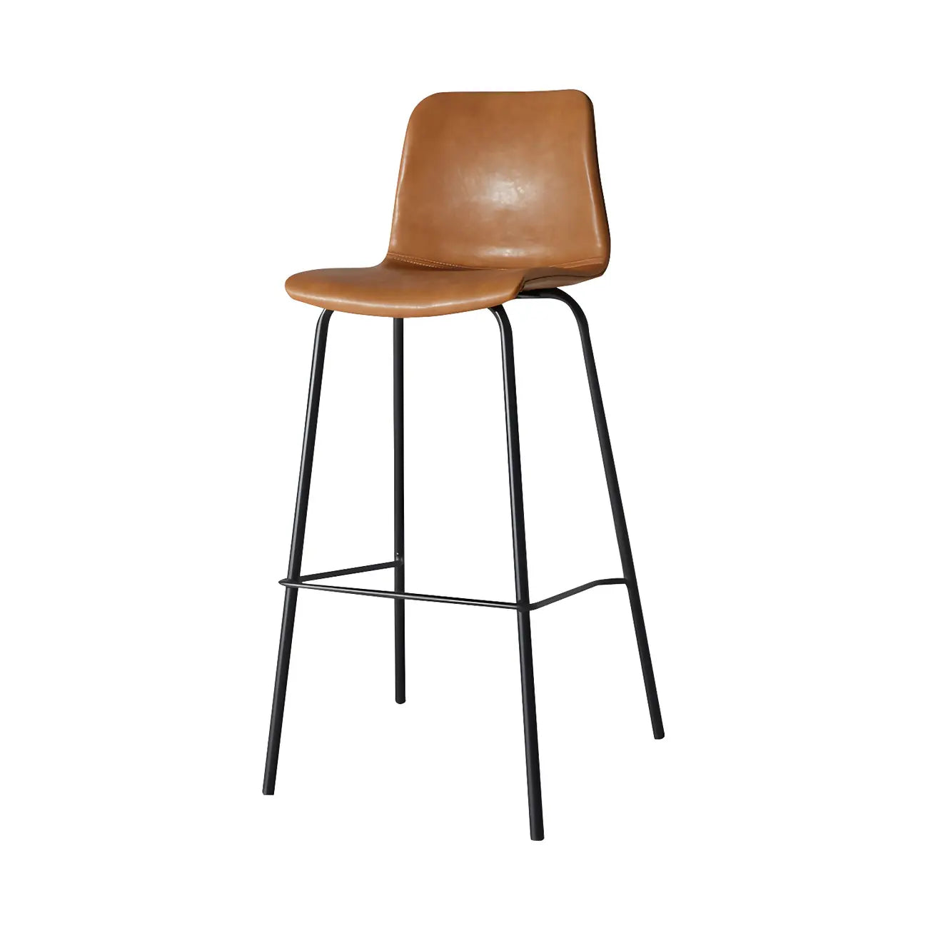 Tabourets de bar en cuir avec dossier et structure en métal marron
