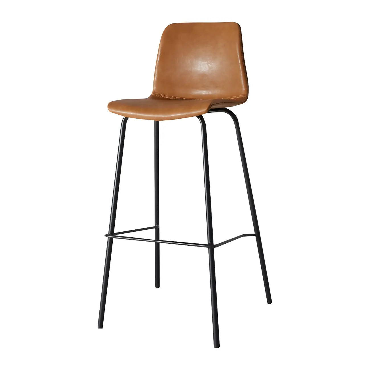 Tabourets de bar en cuir avec dossier et structure en métal marron