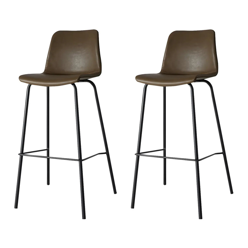 Tabourets de bar en cuir avec dossier et structure en métal marron