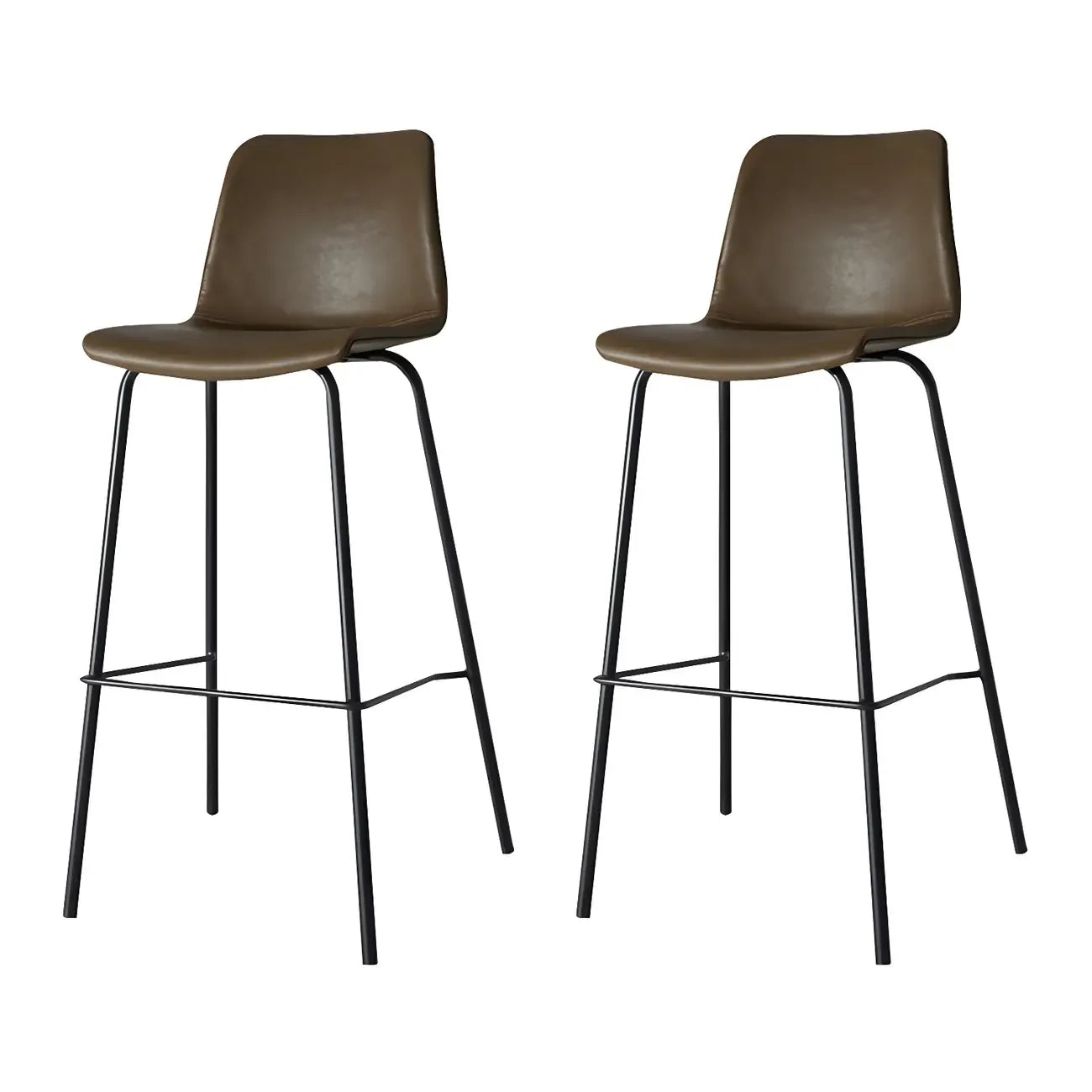 Tabourets de bar en cuir avec dossier et structure en métal marron