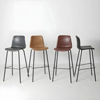 Tabourets de bar en cuir avec dossier et structure en métal marron