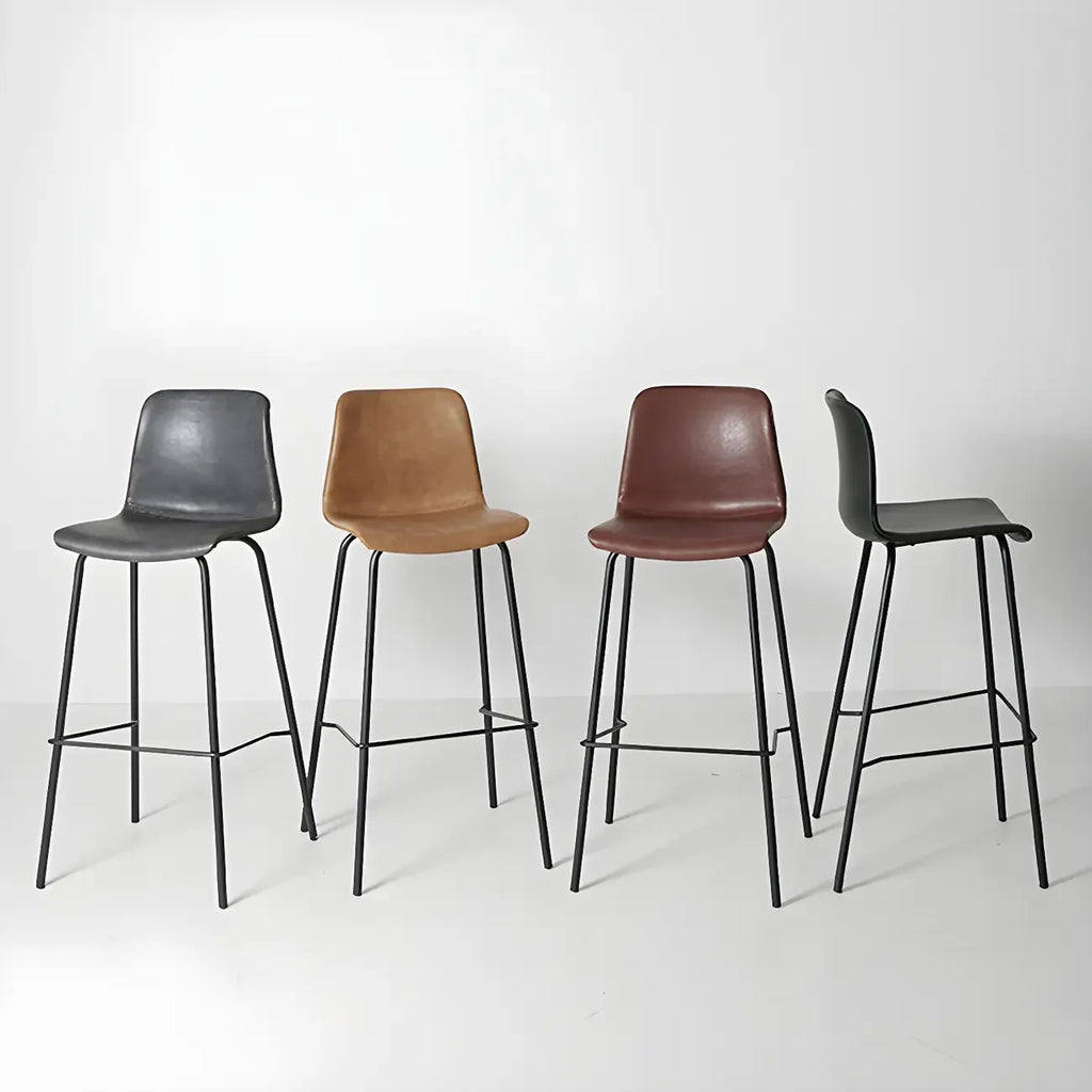 Tabourets de bar en cuir avec dossier et structure en métal marron