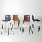 Tabourets de bar en cuir avec dossier et structure en métal marron