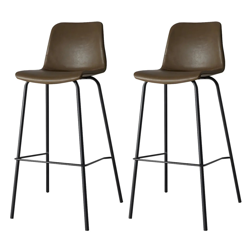 Tabourets de bar en cuir avec dossier et structure en métal marron