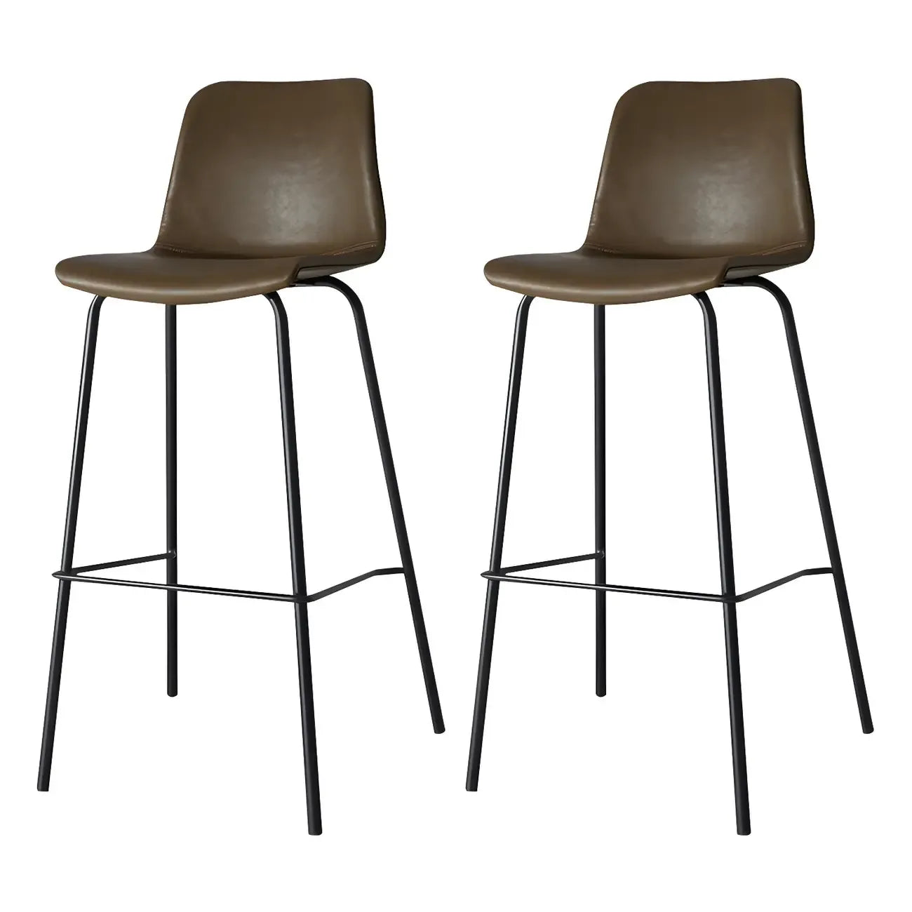 Tabourets de bar en cuir avec dossier et structure en métal marron