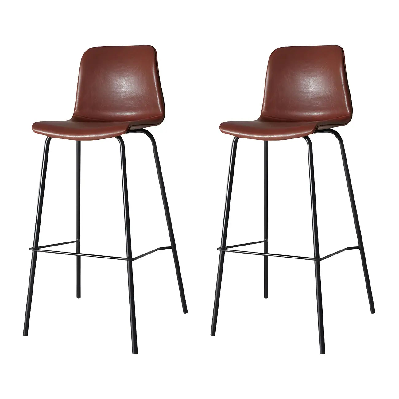 Tabourets de bar en cuir avec dossier et structure en métal marron