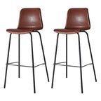 Tabourets de bar en cuir avec dossier et structure en métal marron