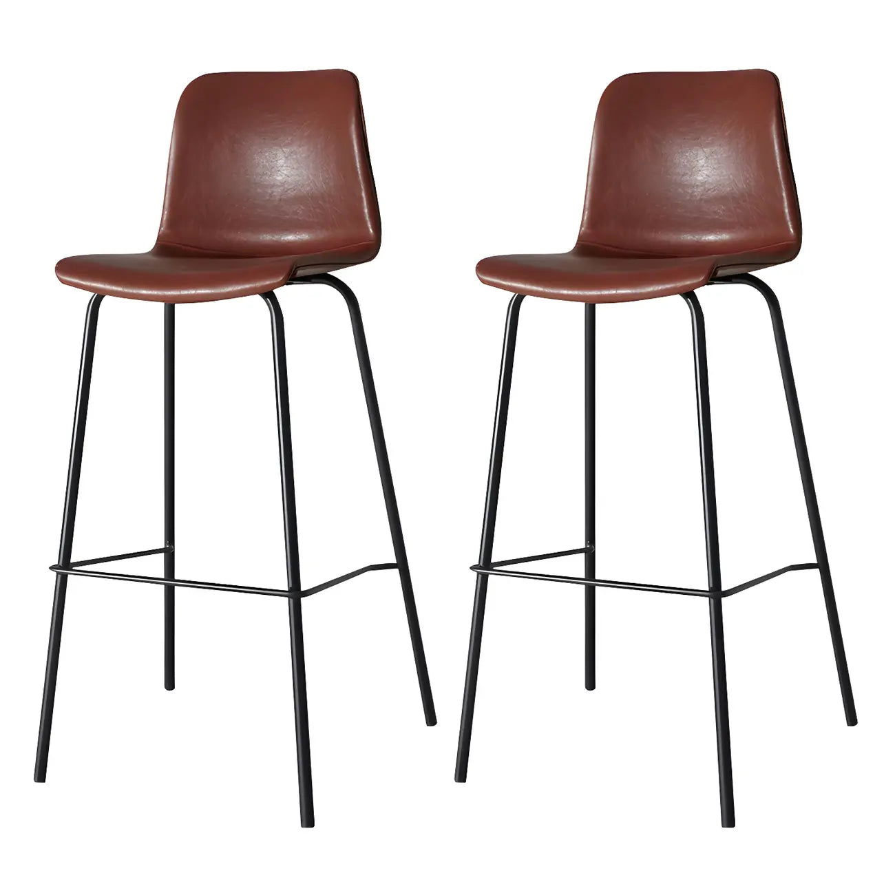 Tabourets de bar en cuir avec dossier et structure en métal marron