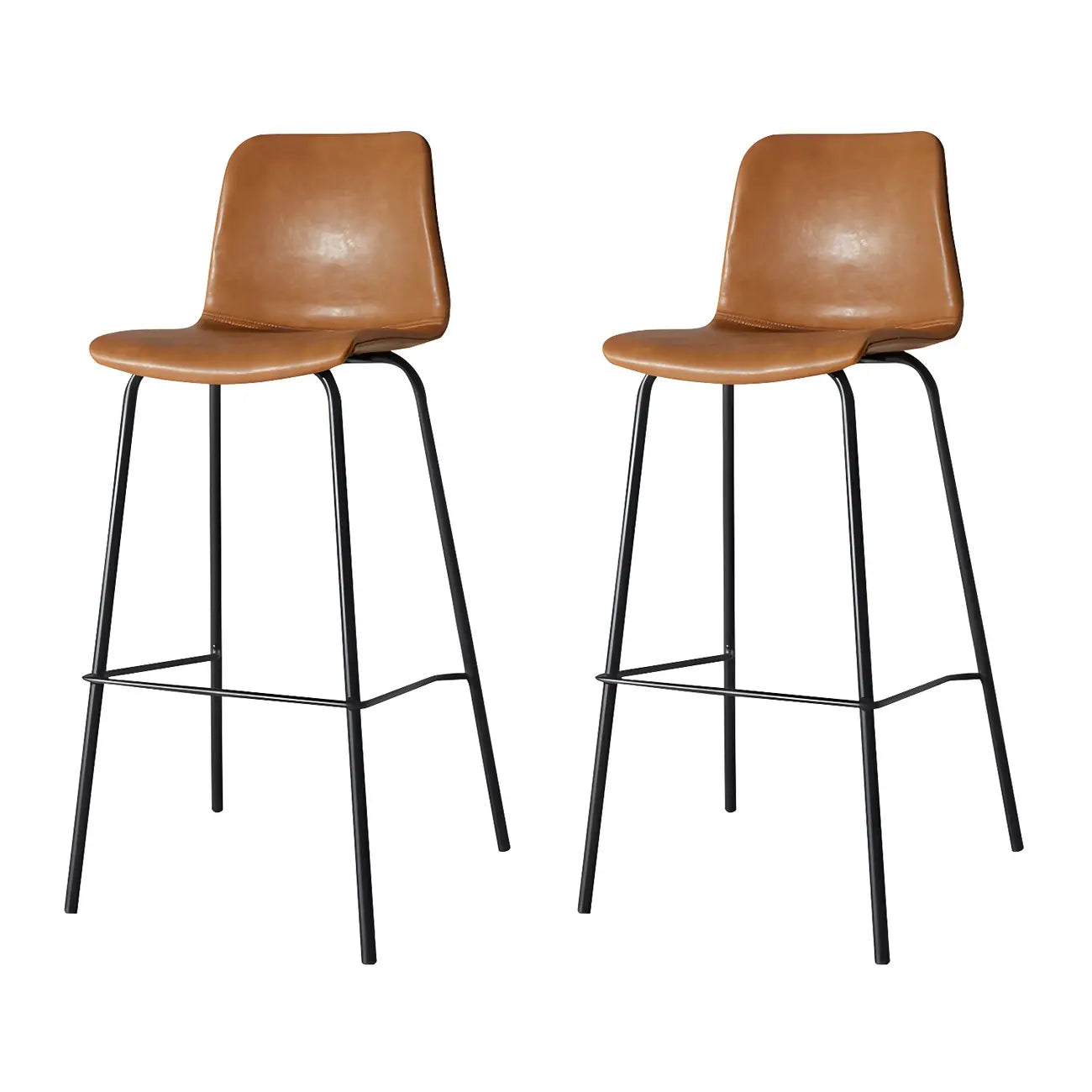 Tabourets de bar en cuir avec dossier et structure en métal marron