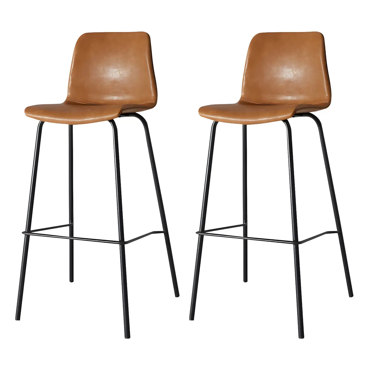 Tabourets de bar en cuir avec dossier et structure en métal marron