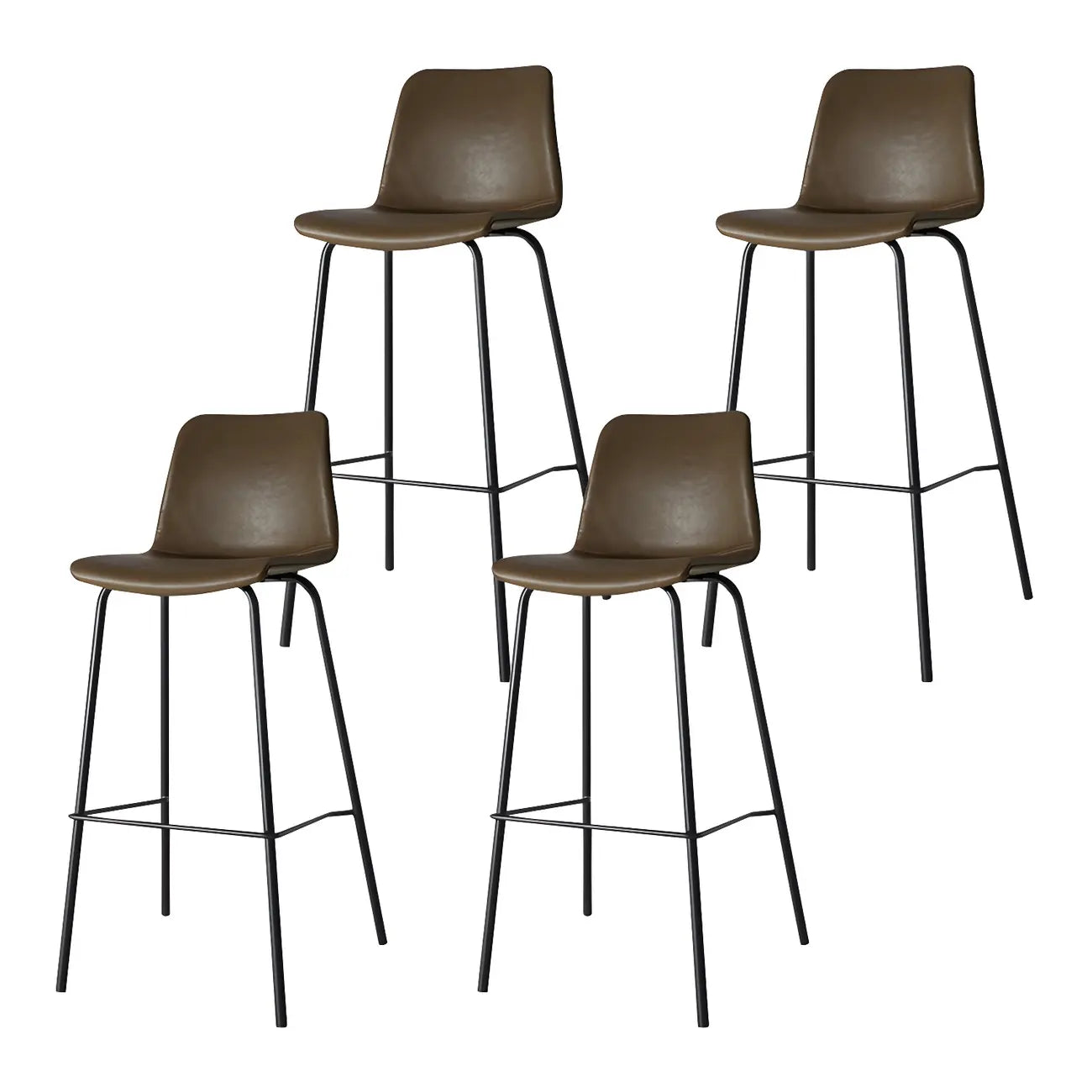 Tabourets de bar en cuir avec dossier et structure en métal marron