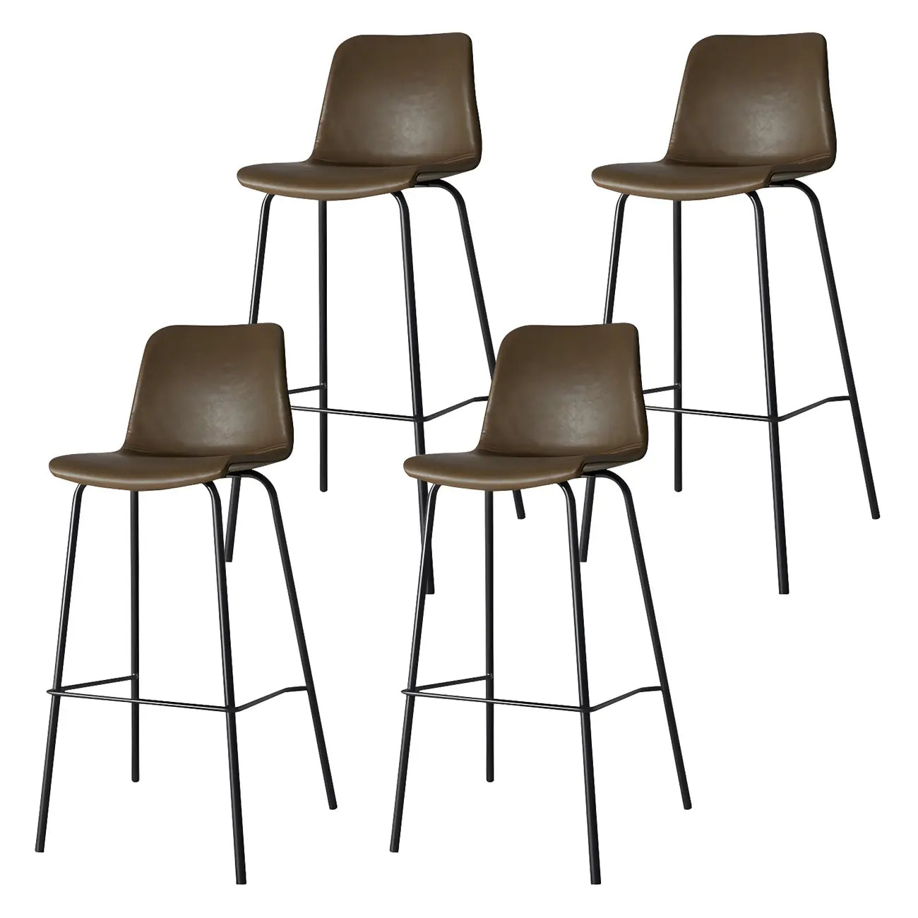 Tabourets de bar en cuir avec dossier et structure en métal marron