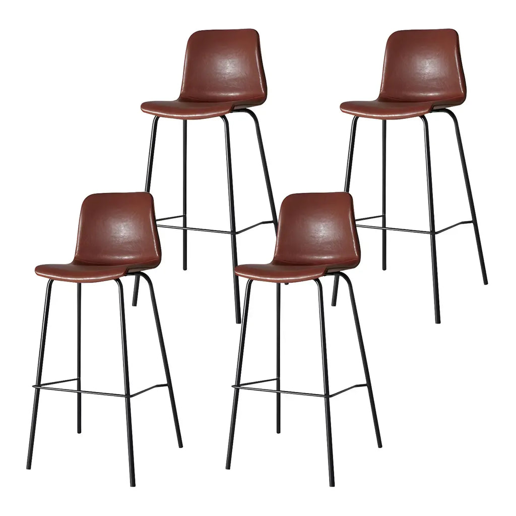 Tabourets de bar en cuir avec dossier et structure en métal marron