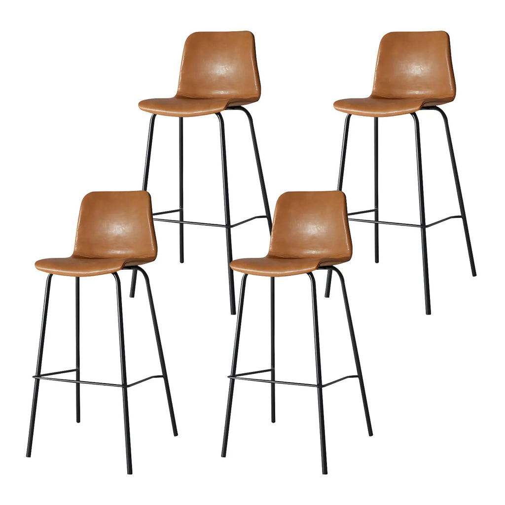 Tabourets de bar en cuir avec dossier et structure en métal marron