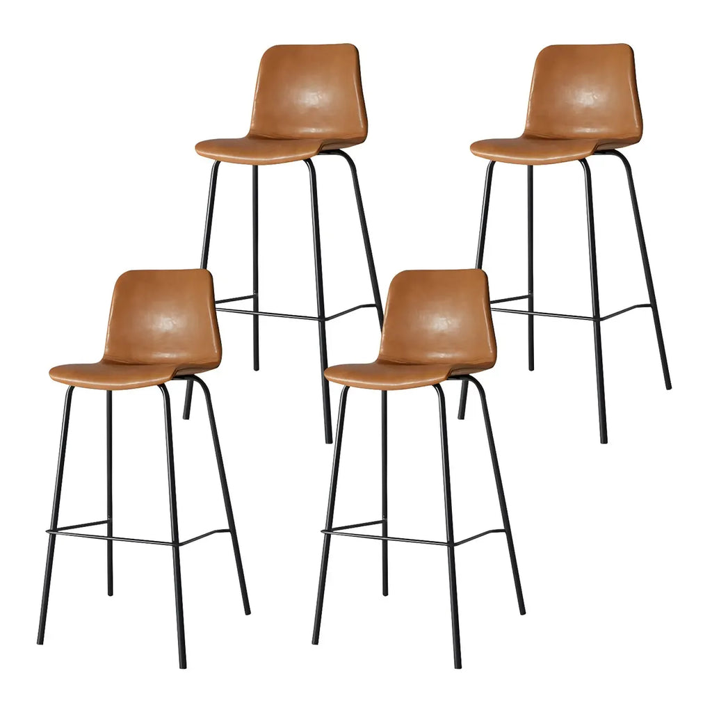 Tabourets de bar en cuir avec dossier et structure en métal marron