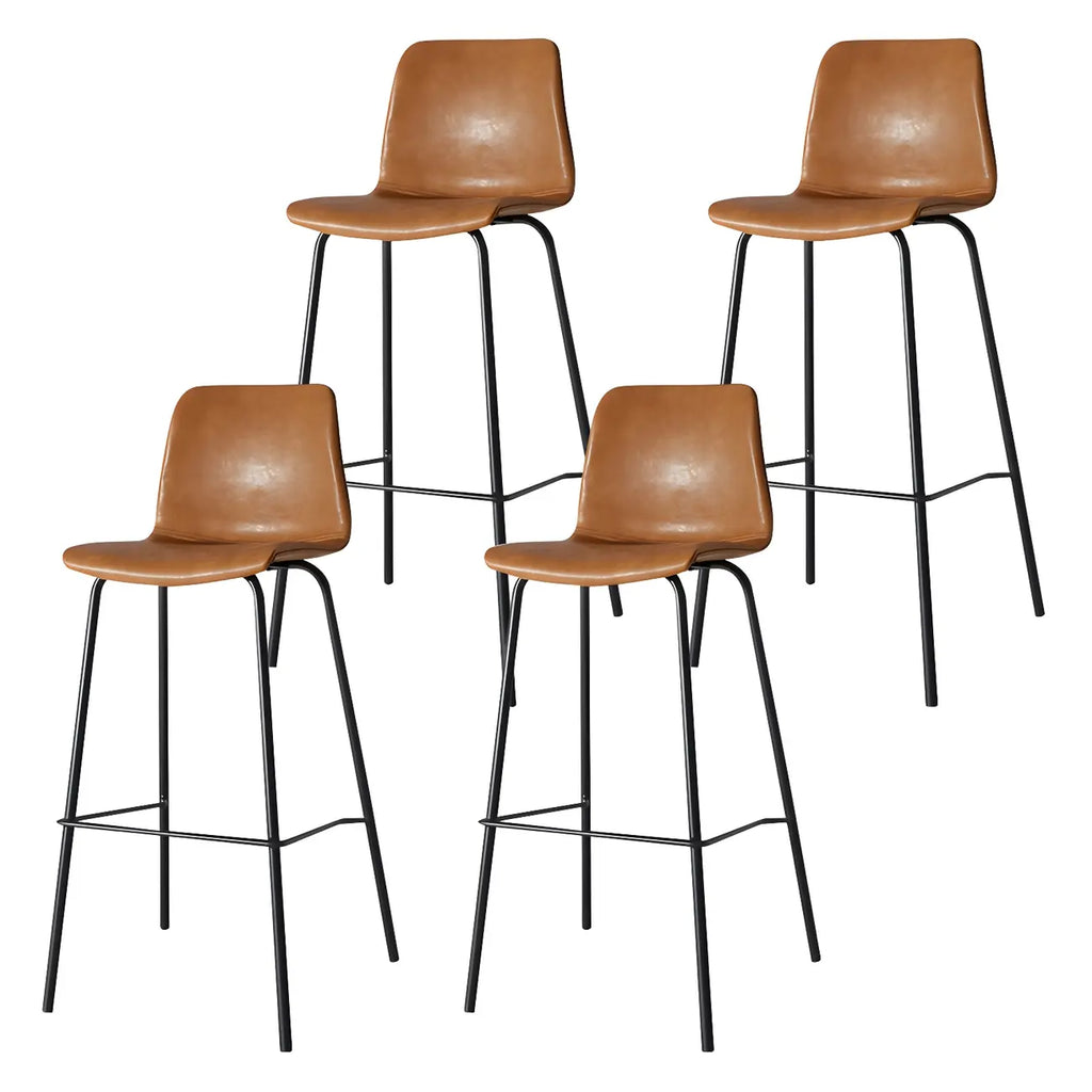 Tabourets de bar en cuir avec dossier et structure en métal marron