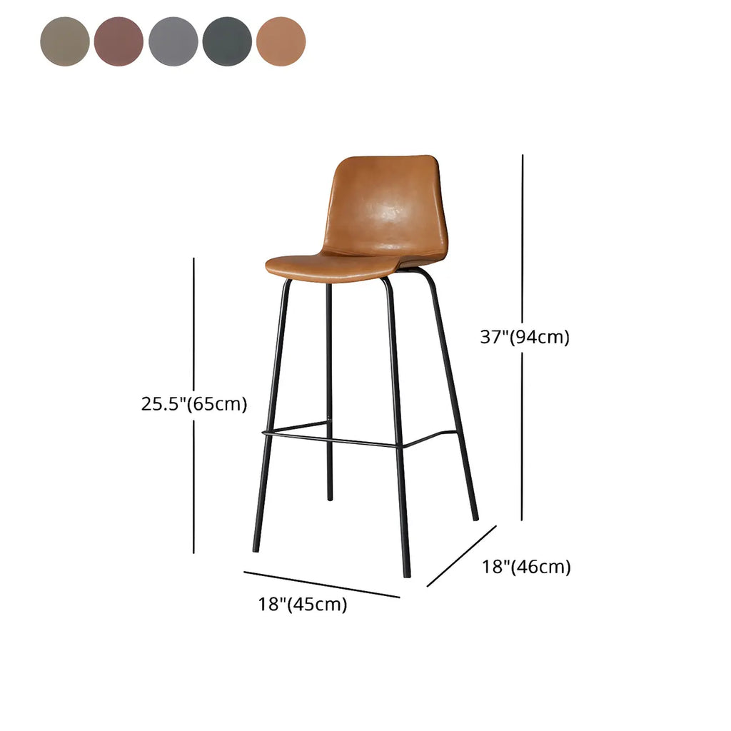 Tabourets de bar en cuir avec dossier et structure en métal marron