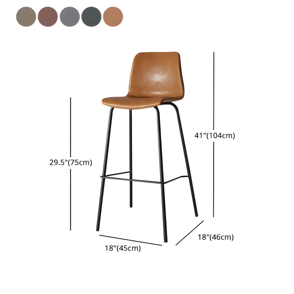 Tabourets de bar en cuir avec dossier et structure en métal marron