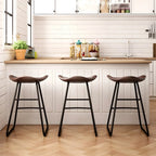 Tabourets de bar classiques en cuir marron selle, hauteur comptoir