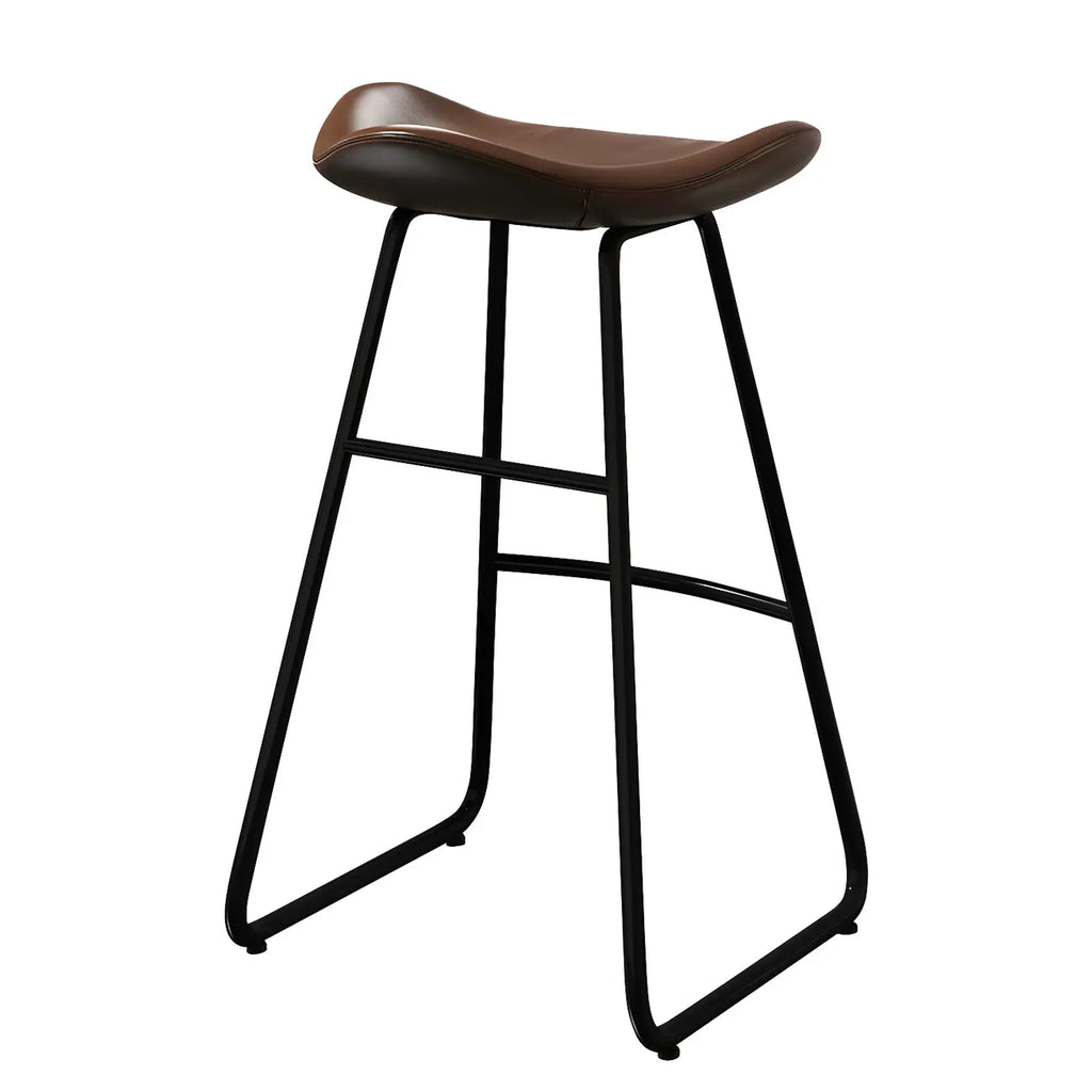 Tabourets de bar classiques en cuir marron selle, hauteur comptoir