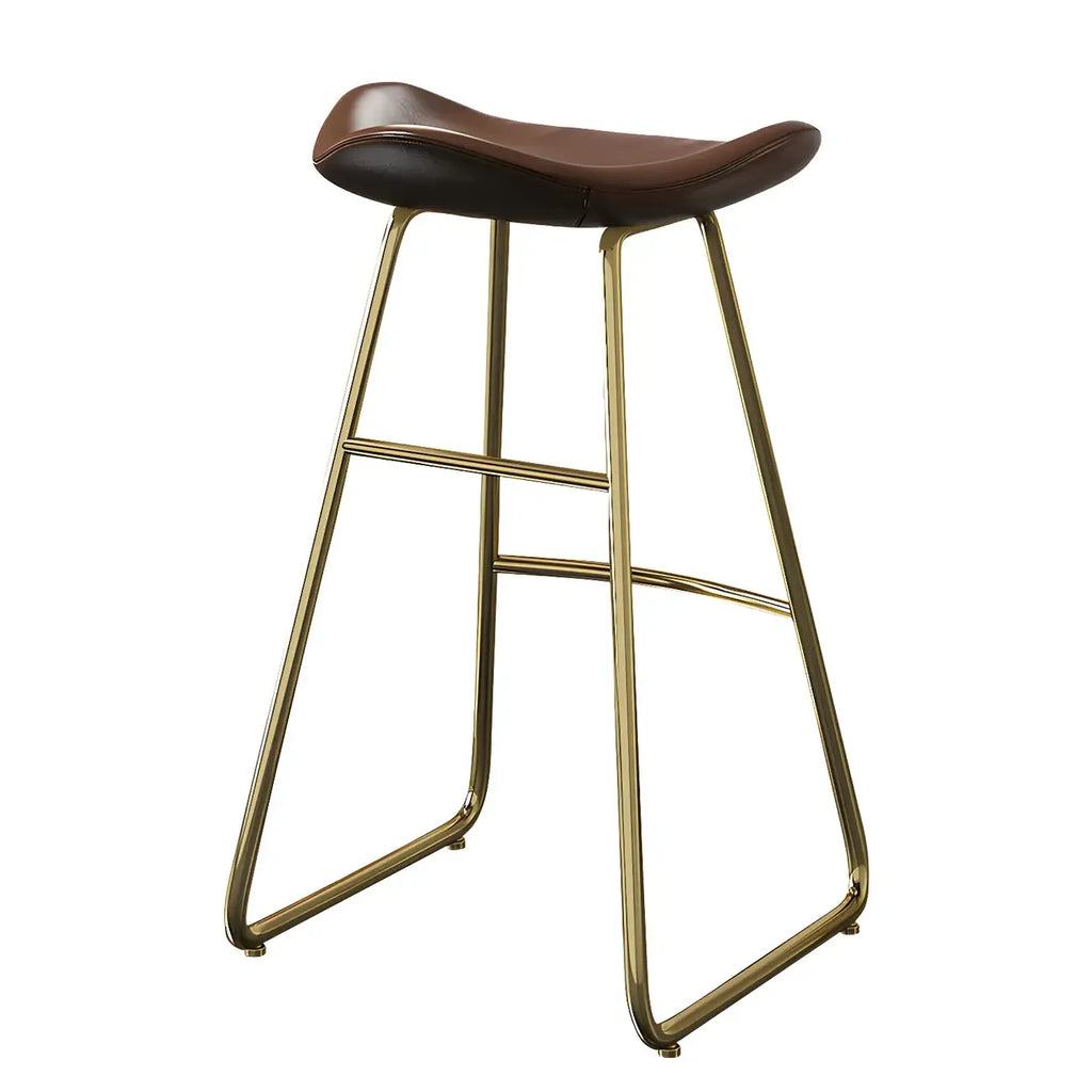 Tabourets de bar classiques en cuir marron selle, hauteur comptoir
