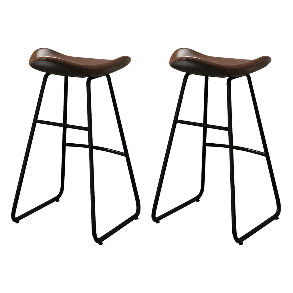 Tabourets de bar classiques en cuir marron selle, hauteur comptoir