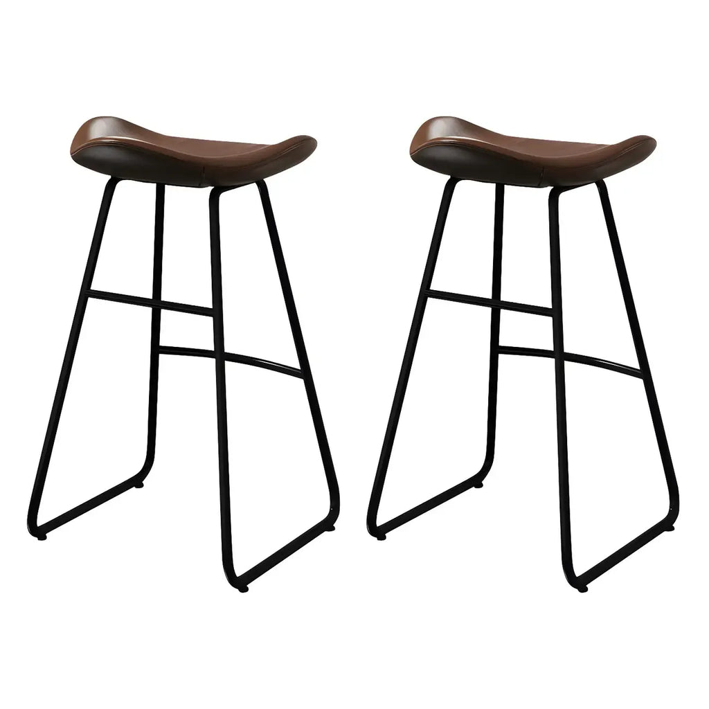 Tabourets de bar classiques en cuir marron selle, hauteur comptoir