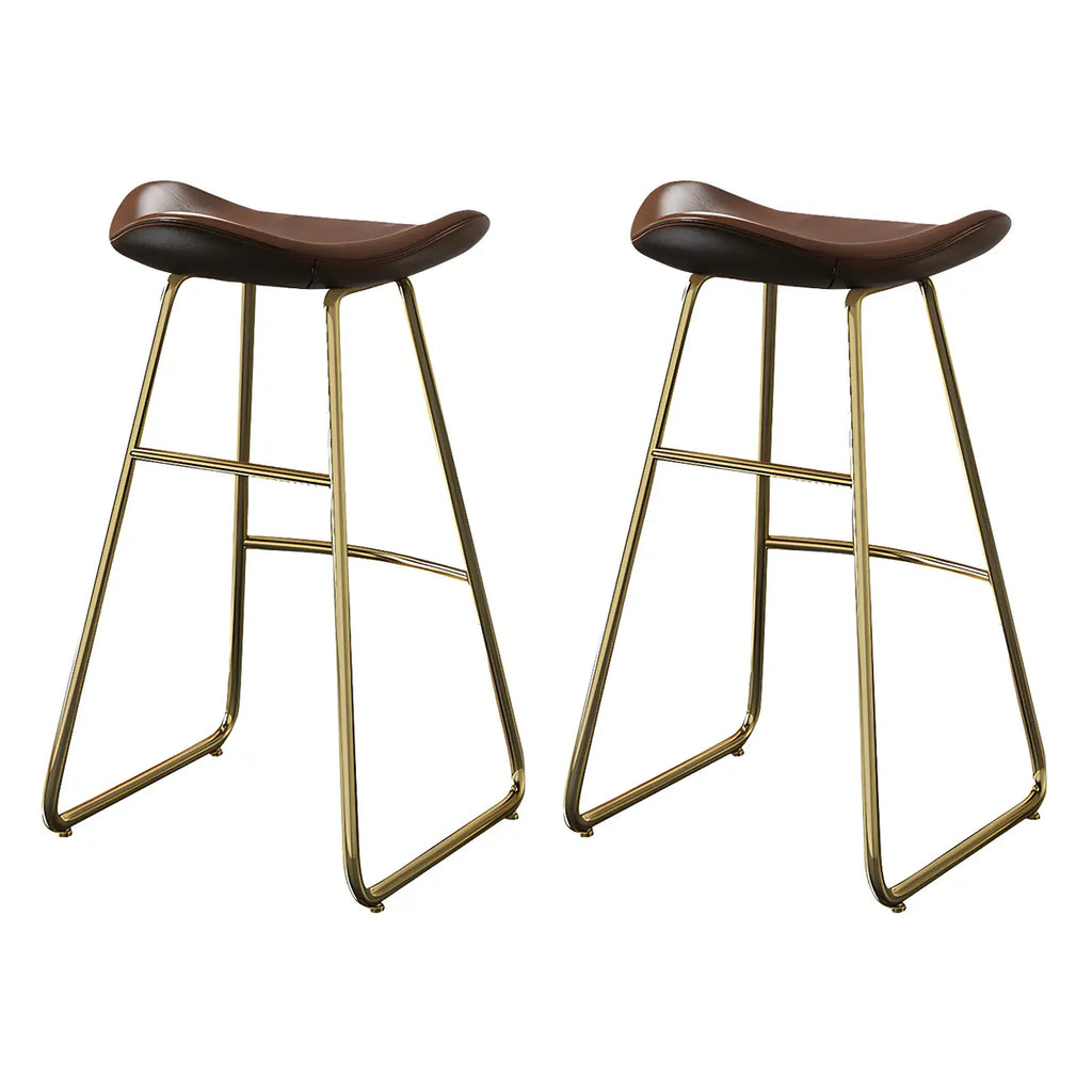 Tabourets de bar classiques en cuir marron selle, hauteur comptoir