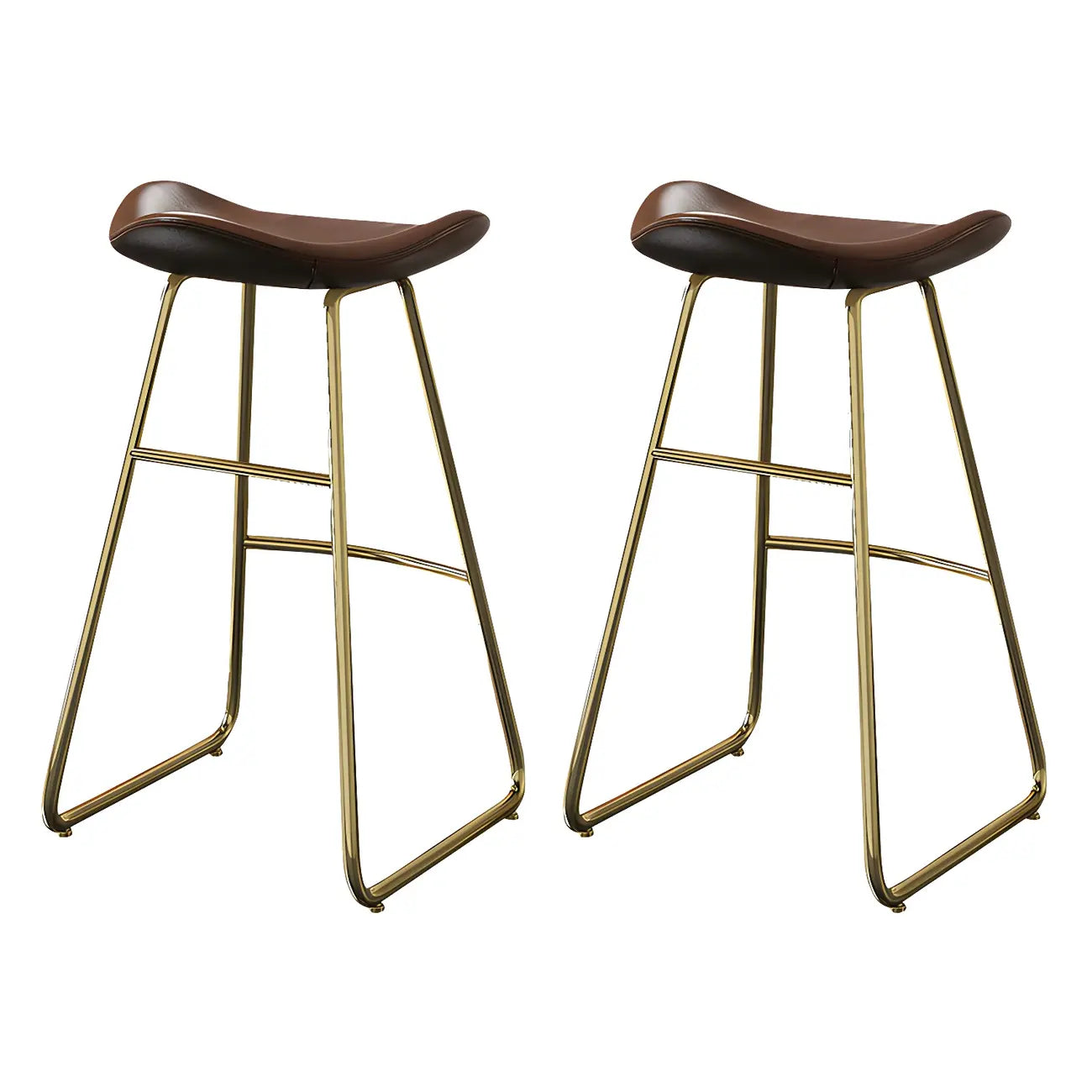 Tabourets de bar classiques en cuir marron selle, hauteur comptoir