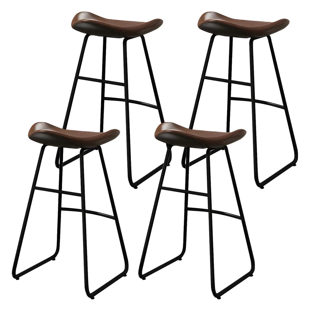 Tabourets de bar classiques en cuir marron selle, hauteur comptoir