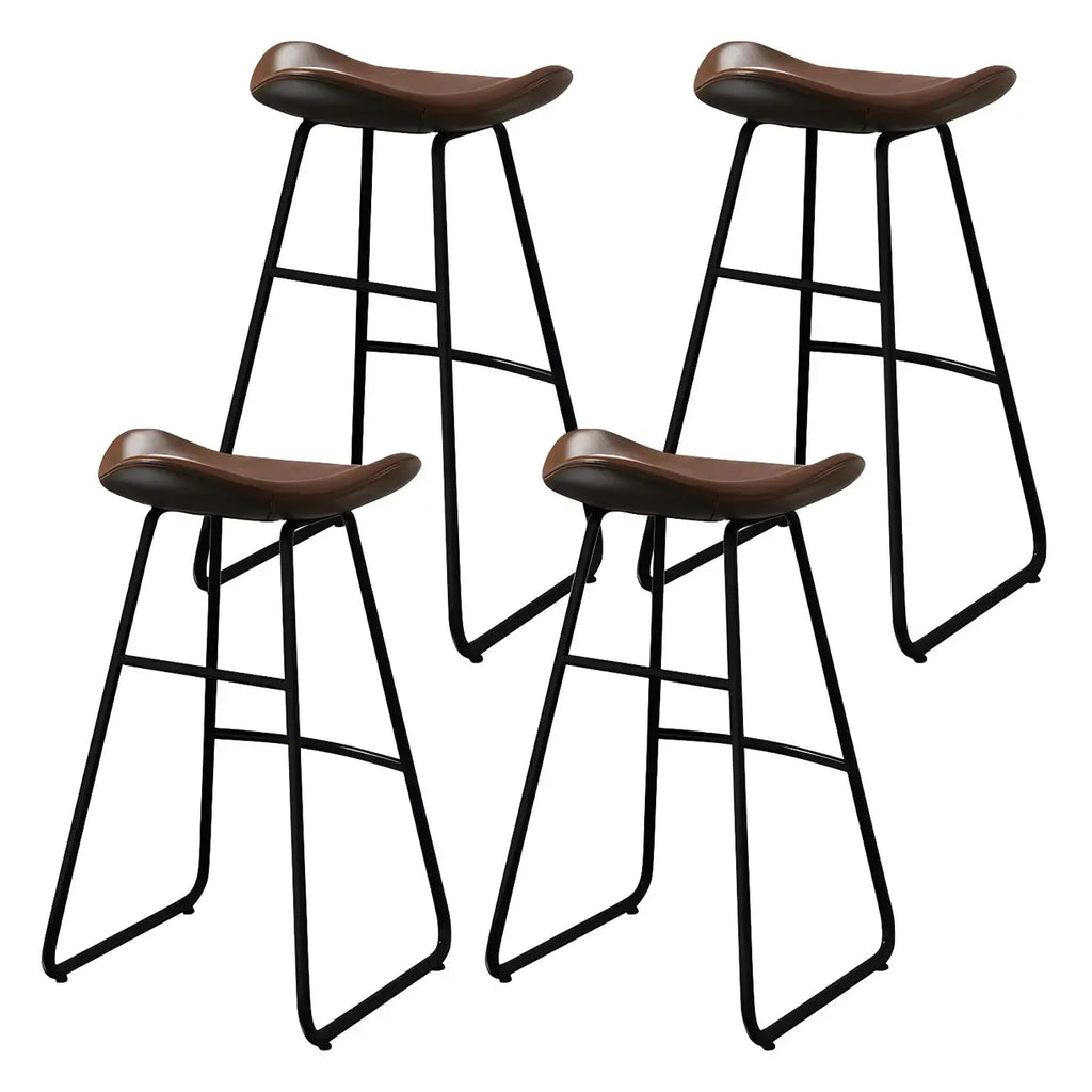 Tabourets de bar classiques en cuir marron selle, hauteur comptoir