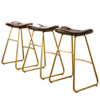Tabourets de bar classiques en cuir marron selle, hauteur comptoir