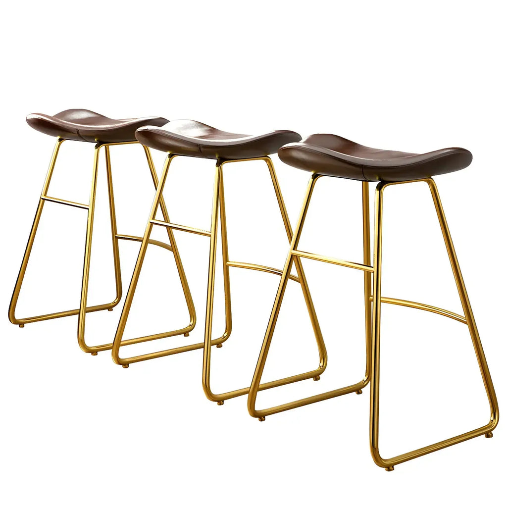 Tabourets de bar classiques en cuir marron selle, hauteur comptoir