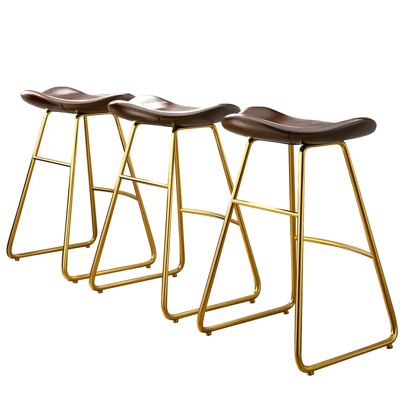 Tabourets de bar classiques en cuir marron selle, hauteur comptoir