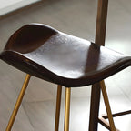 Tabourets de bar classiques en cuir marron selle, hauteur comptoir