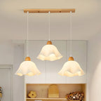 Suspension LED florale en verre opale à 3 lumières pour salle à manger