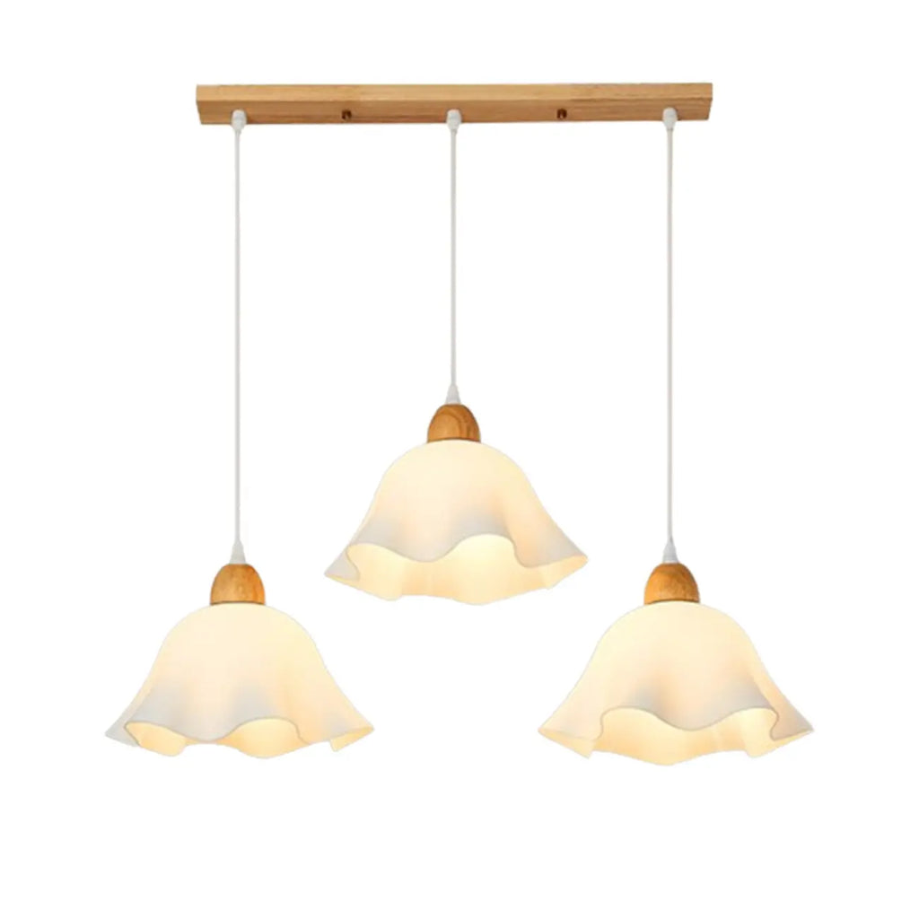 Suspension LED florale en verre opale à 3 lumières pour salle à manger