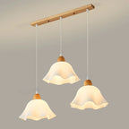 Suspension LED florale en verre opale à 3 lumières pour salle à manger