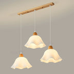 Suspension LED florale en verre opale à 3 lumières pour salle à manger