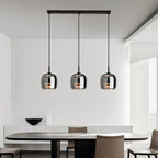 Suspension moderne à 3 lumières en verre noir en forme de bocal