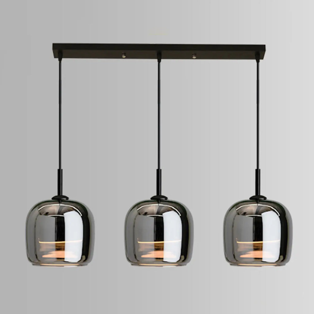 Suspension moderne à 3 lumières en verre noir en forme de bocal