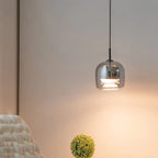 Suspension moderne à 3 lumières en verre noir en forme de bocal