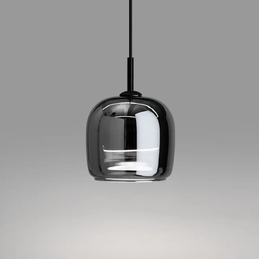 Suspension moderne à 3 lumières en verre noir en forme de bocal