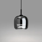 Suspension moderne à 3 lumières en verre noir en forme de bocal