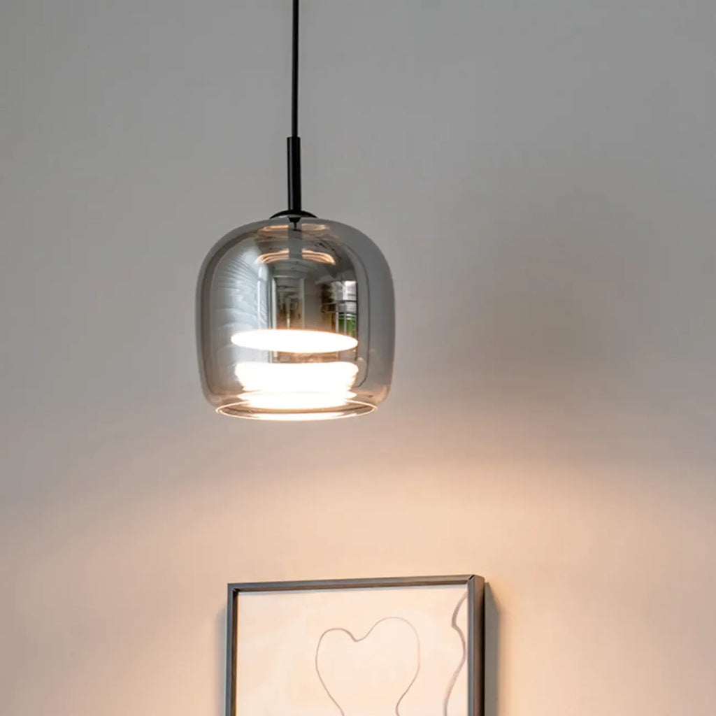 Suspension moderne à 3 lumières en verre noir en forme de bocal