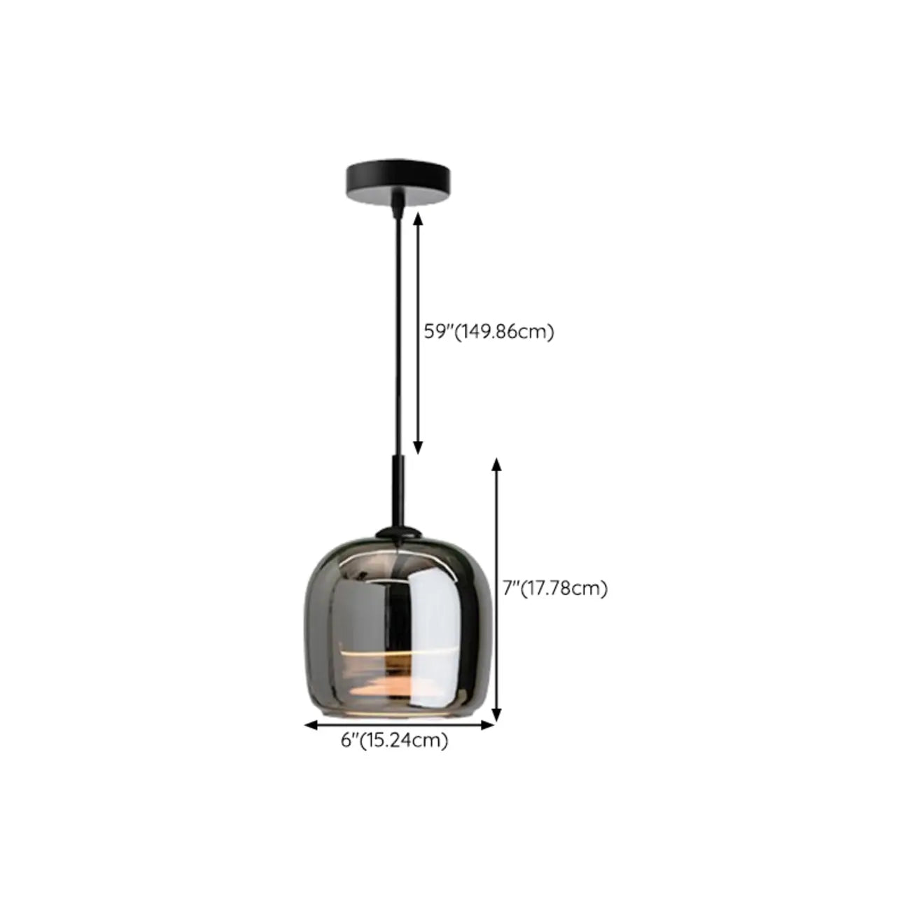 Suspension moderne à 3 lumières en verre noir en forme de bocal