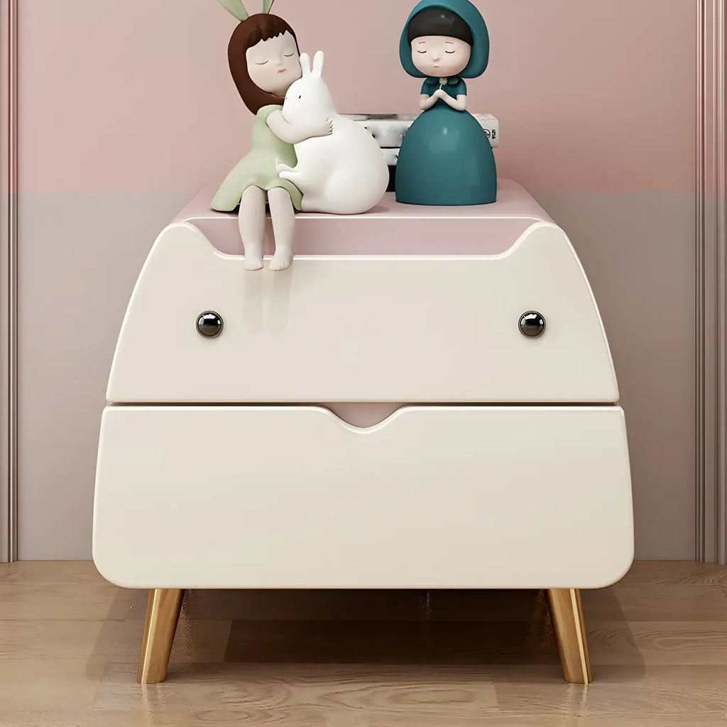 Table de chevet scandinave rose en forme de chat mignon avec 2 tiroirs